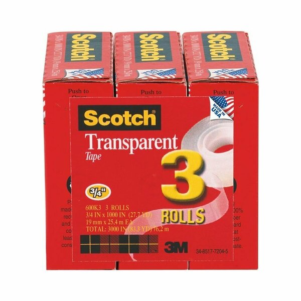 3M TRANSPRNT TAPE 1000X3/4 in. 600K3